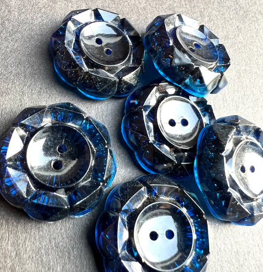 6 Vintage Sparkling 2cm Dark Blue Buttons