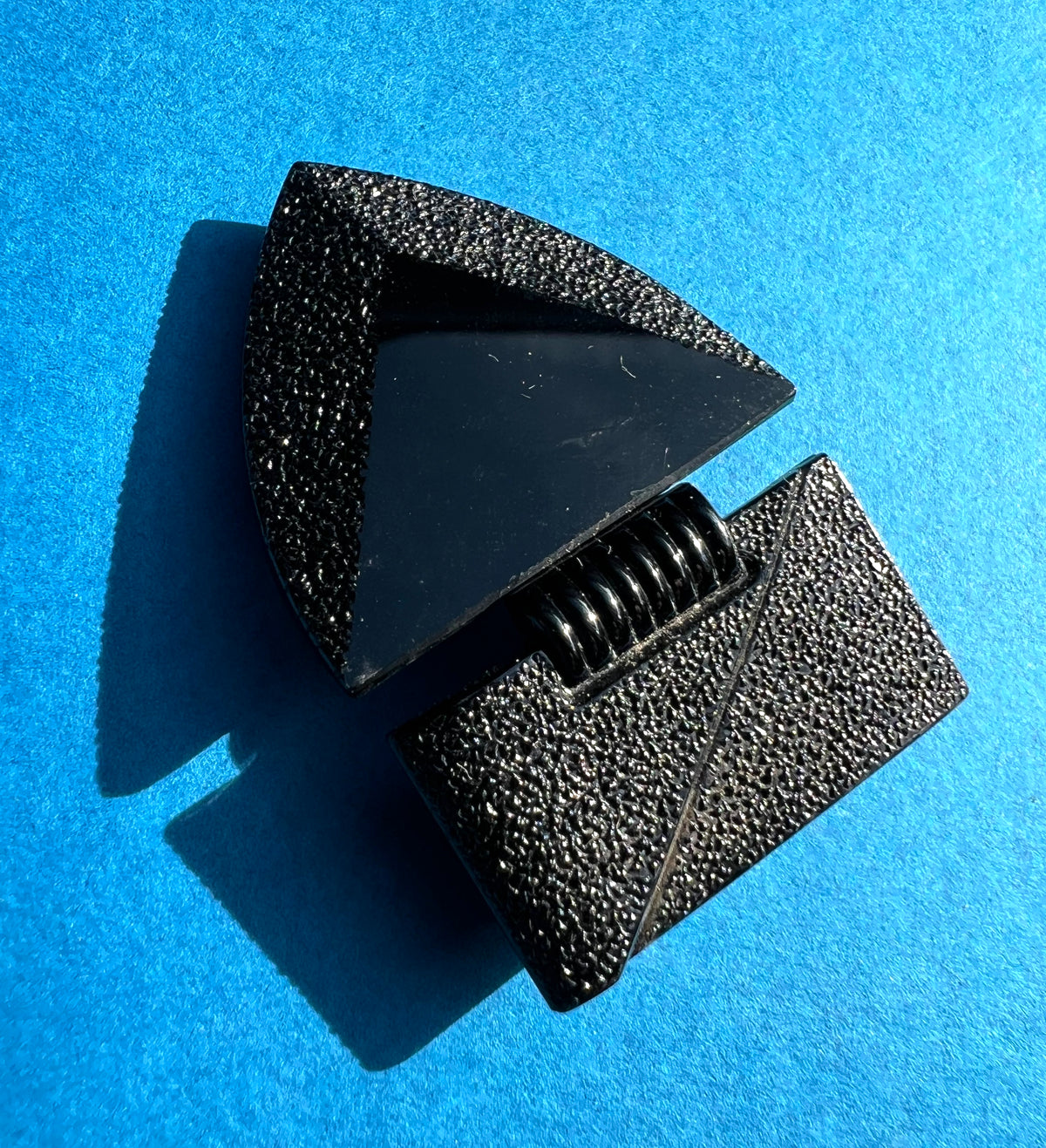 Very Deco 1930s Czechoslovakian Textured Pressed Black Jet Glass 2 Part Buckle for 2.2cm Belt.
