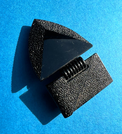 Very Deco 1930s Czechoslovakian Textured Pressed Black Jet Glass 2 Part Buckle for 2.2cm Belt.