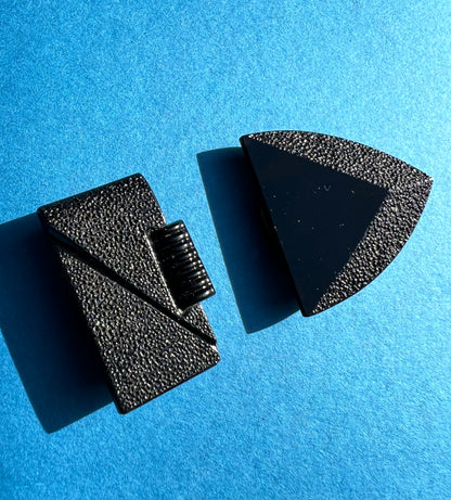 Very Deco 1930s Czechoslovakian Textured Pressed Black Jet Glass 2 Part Buckle for 2.2cm Belt.