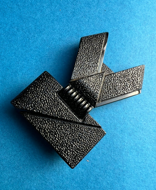 Unusual 1930s Czechoslovakian Textured Pressed Black Jet Glass 2 Part Buckle for 2.2cm Belt.