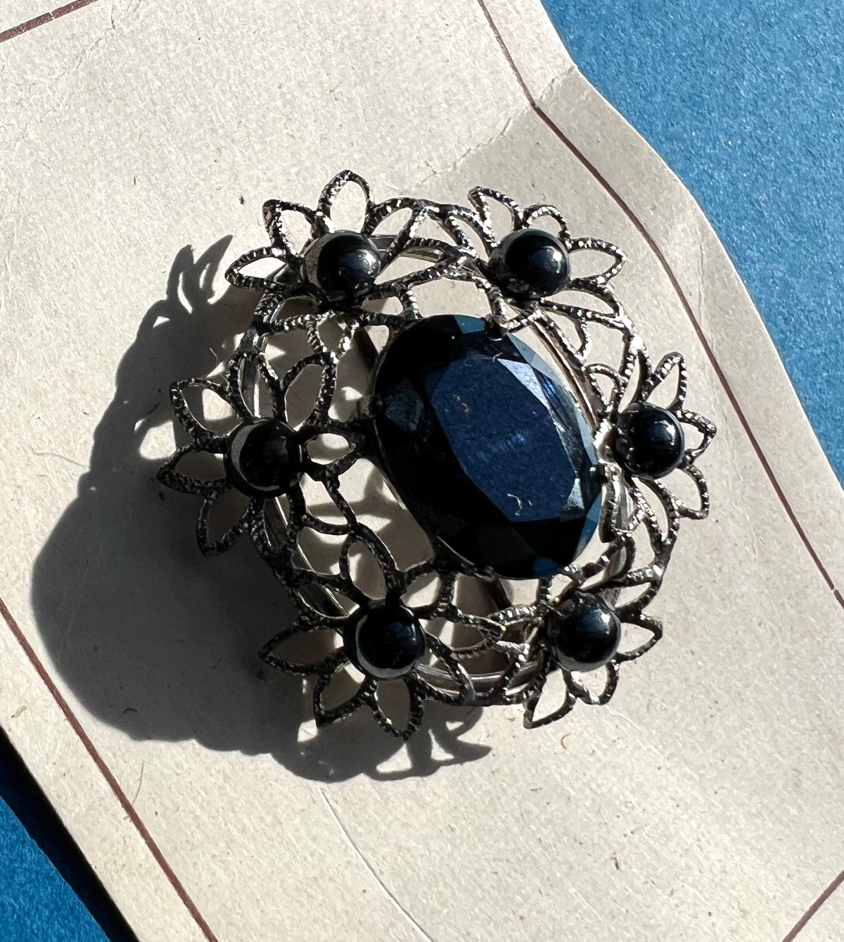 1940s Faceted Jet Black Glass Brooch