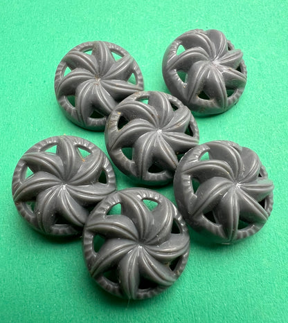 5 or 6 Metallic Grey Vintage SWIRL 2.2cm or 1.7cm Buttons