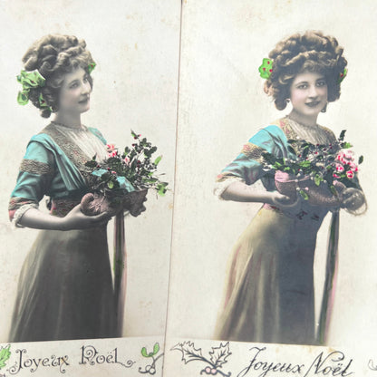 Pair of 1900s Joyeux Noel Christmas postcards