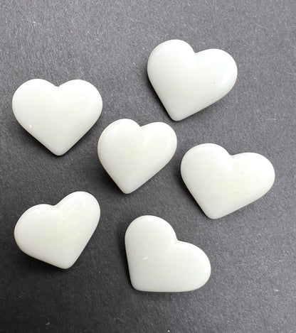 5 Vintage Czech BIG 1.8cm White Glass Heart Buttons