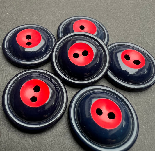 6 Sculptural 2.2cm 2 Tone Navy/Red 1960s Italian Buttons