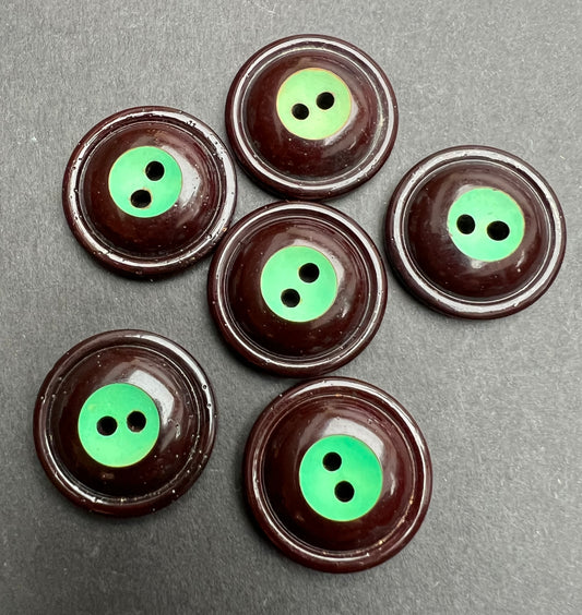 6 Sculptural 2.2cm 2 Tone Brown/Green 1960s Italian Buttons