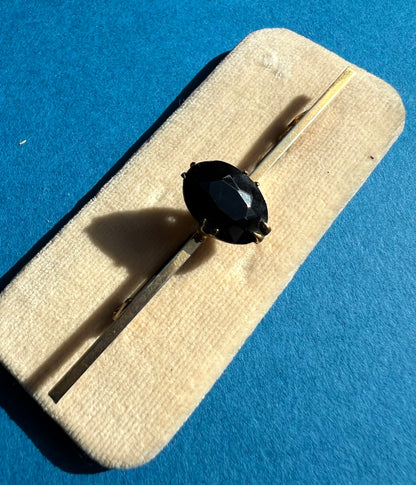 1920s/30s Black Faceted Glass & Golden Bar Brooch