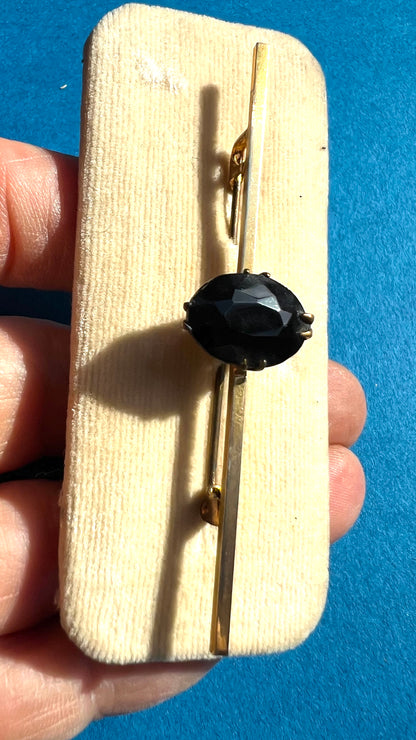 1920s/30s Black Faceted Glass & Golden Bar Brooch