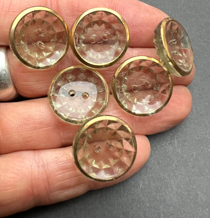 6 Sparkly Gold Rimmed Vintage 1930s French Glass 2cm  Buttons