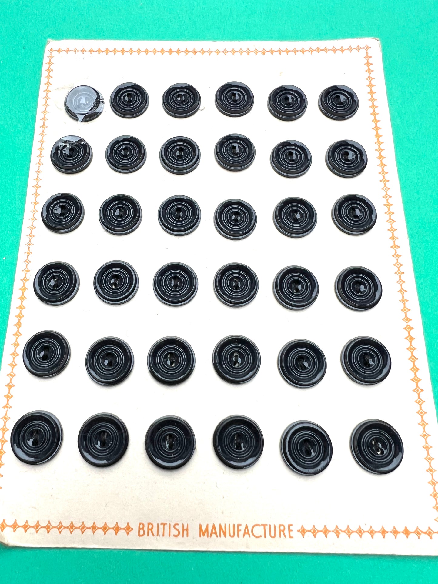 36 Vintage British Made 1.2cm Black Buttons