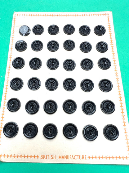 36 Vintage British Made 1.2cm Black Buttons