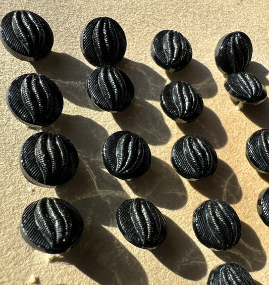 Sheet of 24 Early C20th Black Glass 1cm Buttons