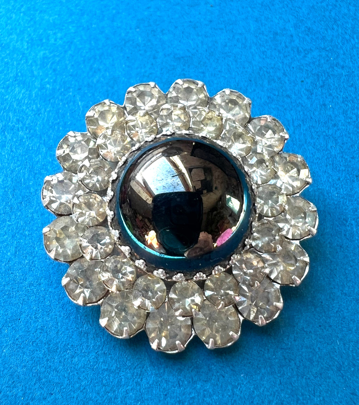 Splendid 1940s Sparkly Crystal and Black Glass  Brooch