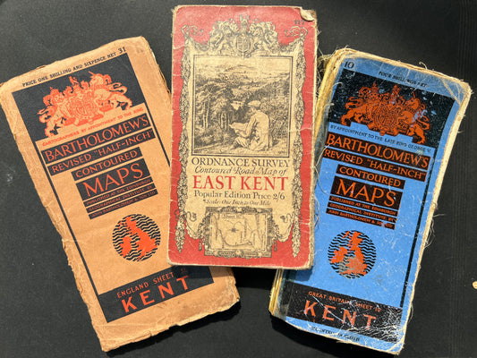 3 Old Maps of Kent - Damaged so Perfect for Repurposing