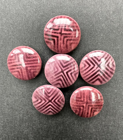6 x 1.5cm Mauve Patterned Geometric Italian 1960s Buttons