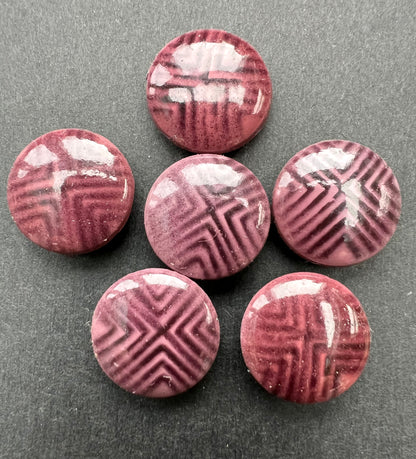 6 x 1.5cm Mauve Patterned Geometric Italian 1960s Buttons