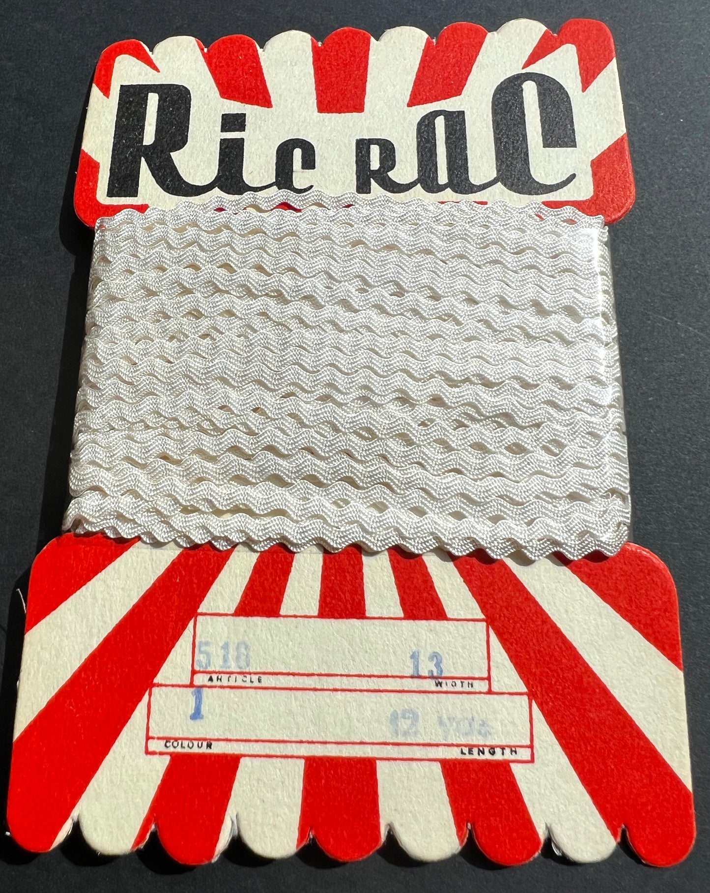 12yds Vintage 2mm RicRac on Striking Mid Century Display Card