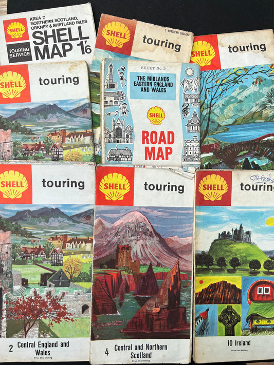 8 Old SHELL Touring Maps of the UK