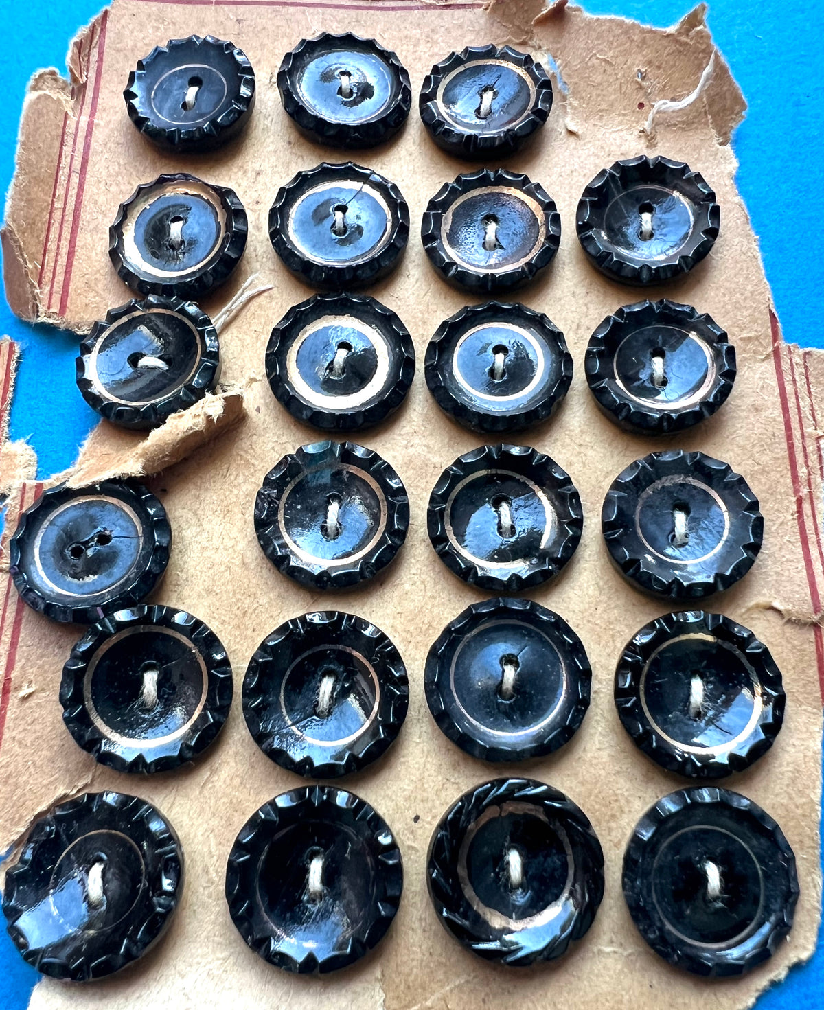 24  Vintage 1.8cm Black + Gold Glass Buttons
