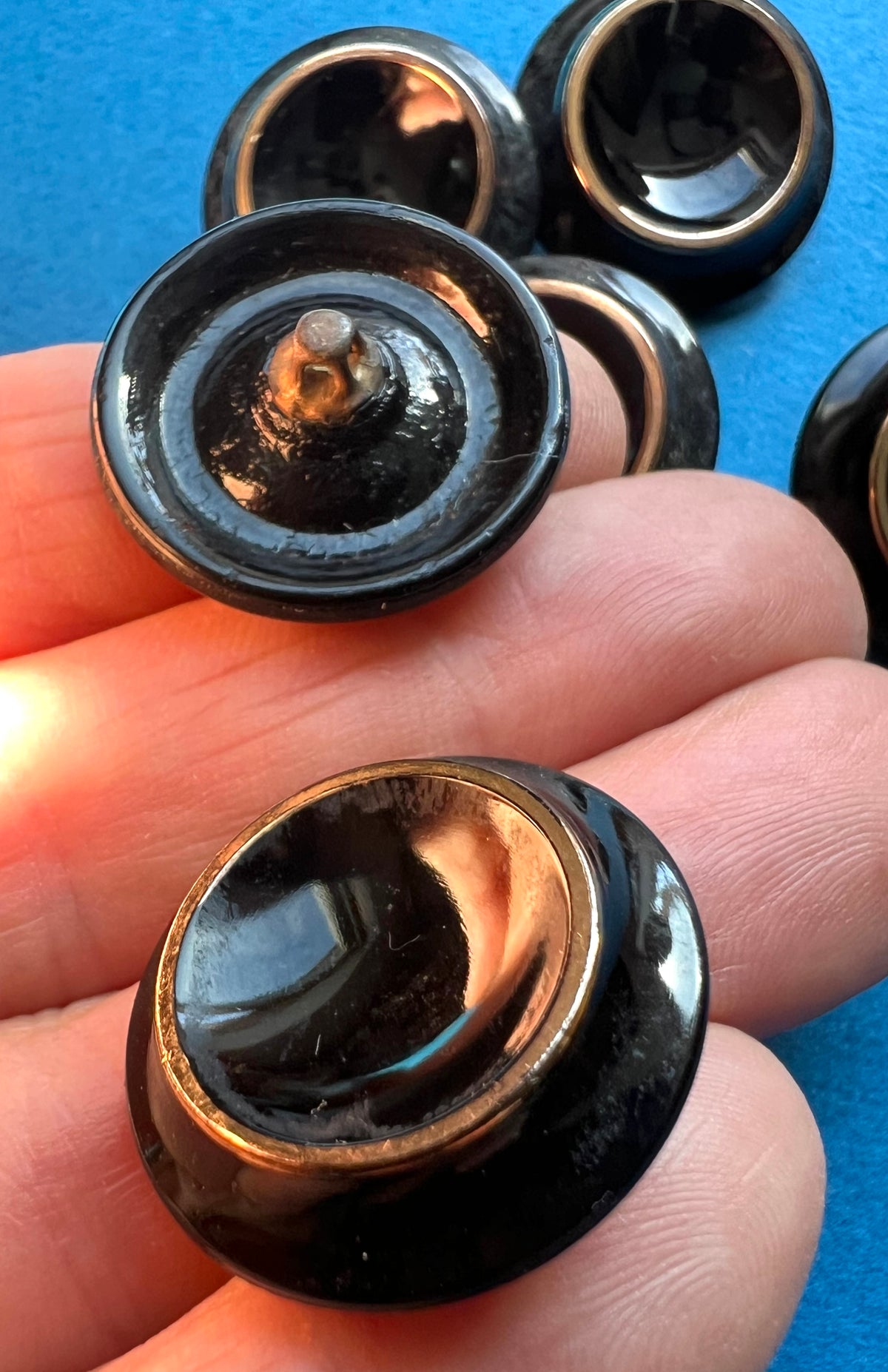 1 Impressive Early C20th Black Glass 2.2cm Button with Metal Shank