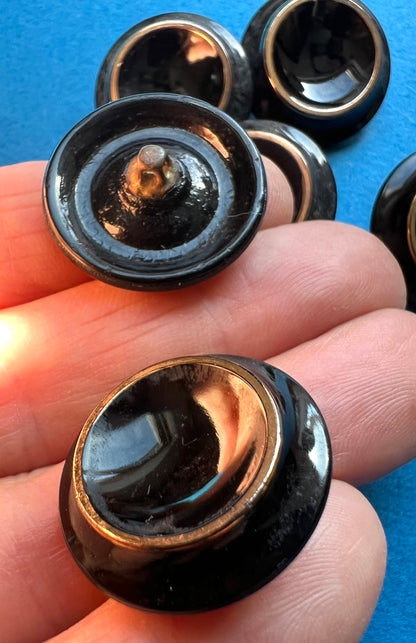 1 Impressive Early C20th Black Glass 2.2cm Button with Metal Shank