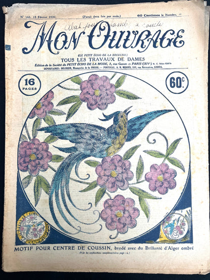 Charming 15th February 1930 French Handicrafts Paper Mon Ouvrage incl. Needlework Patterns, Interiors, Lingerie