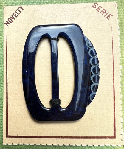 Curved and Carved 1940s French Deep Blue 6cm Tall Belt Buckle