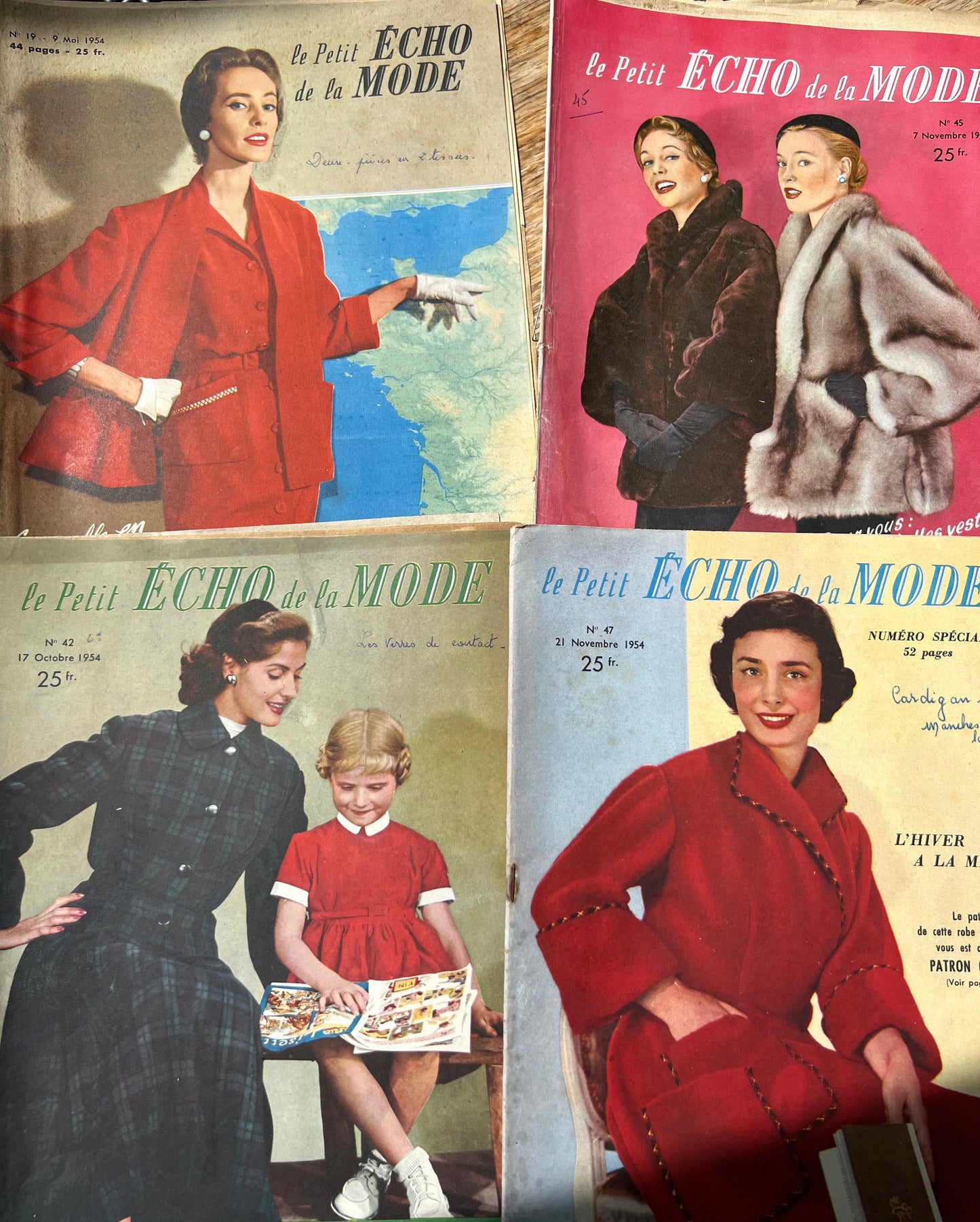 4 French Petit Echo de la Mode from 1954  for Scrapbooking etc