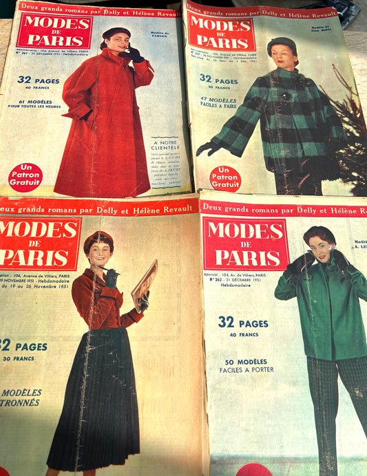 4 x Nov & Dec 1951 French Mode de Paris incl LOTS of Fashion Illustrations & Wedding Dresses