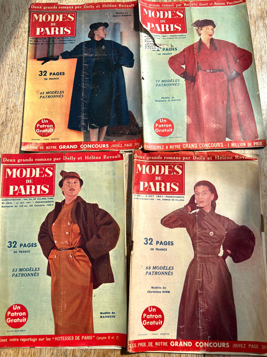 4 x Sept & Oct 1951 French Mode de Paris incl LOTS of Fashion Illustrations Incl Wedding Dresses