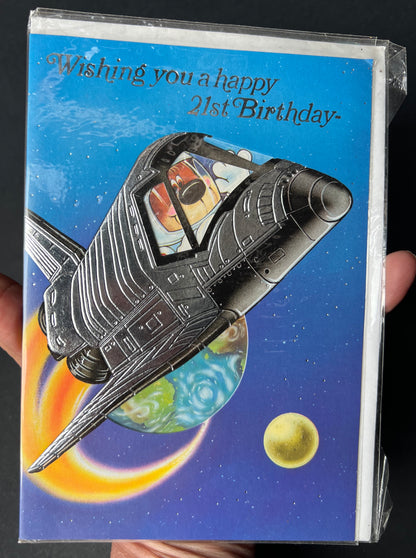 Unused 1980s Space Age 21st Birthday Card