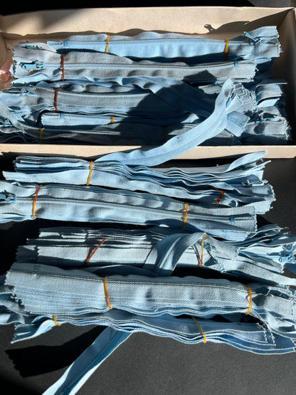 10 Vintage 16cm Vintage Pale Blue Metal  Zips
