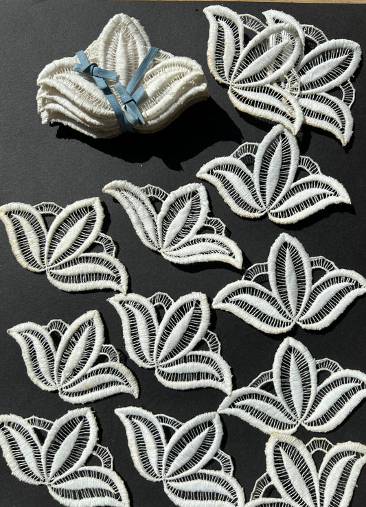 Vintage Bundle of 12 Guipure Cotton Appliques - some foxing.