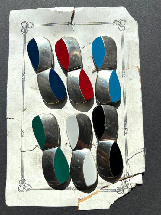 6 Sophisticated with a Playful Edge Metal & Enamel Deco Buckles on Display Card.