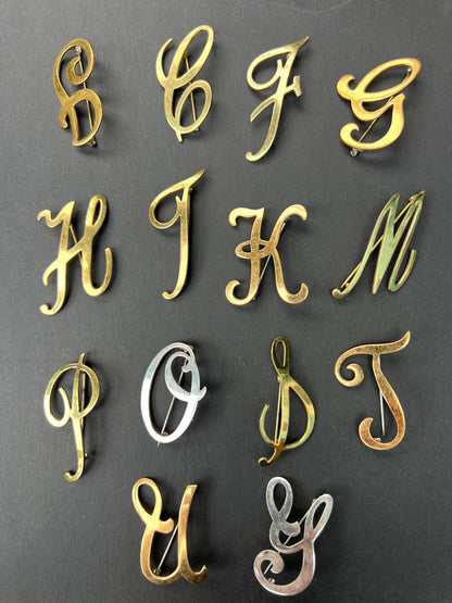 Flamboyant Vintage Initial Brooches B, C, F, G, H, J, K, M, P, O, S, T, U, Y