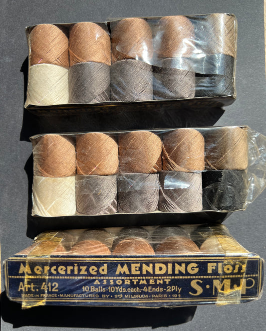 Vintage French Mercerized Mending Floss 10 balls x 10 yds DAMAGED PACKETS