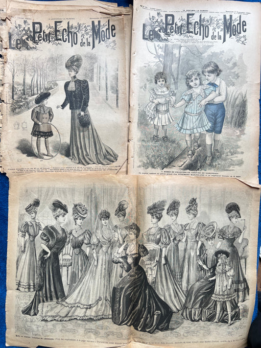 2 Damaged Copies of French Le Petit Echo de la Mode from 1901 + 1906