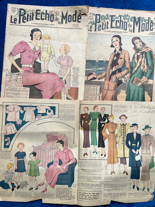 2 Damaged Copies of French Le Petit Echo de la Mode from 1930 + 1936