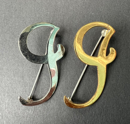 Flamboyant Vintage Initial Brooches B, C, F, G, H, J, K, M, P, O, S, T, U, Y