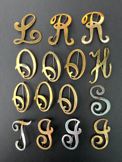 Job Lot of 15 Damaged Vintage Initial Brooches ..for Repurposing