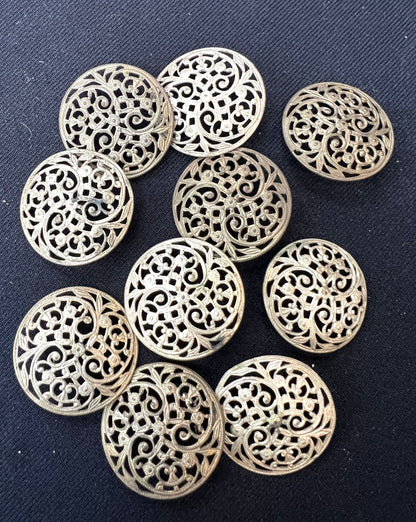 10 Ornate Vintage 3.5cm Tarnished Metal Buttons