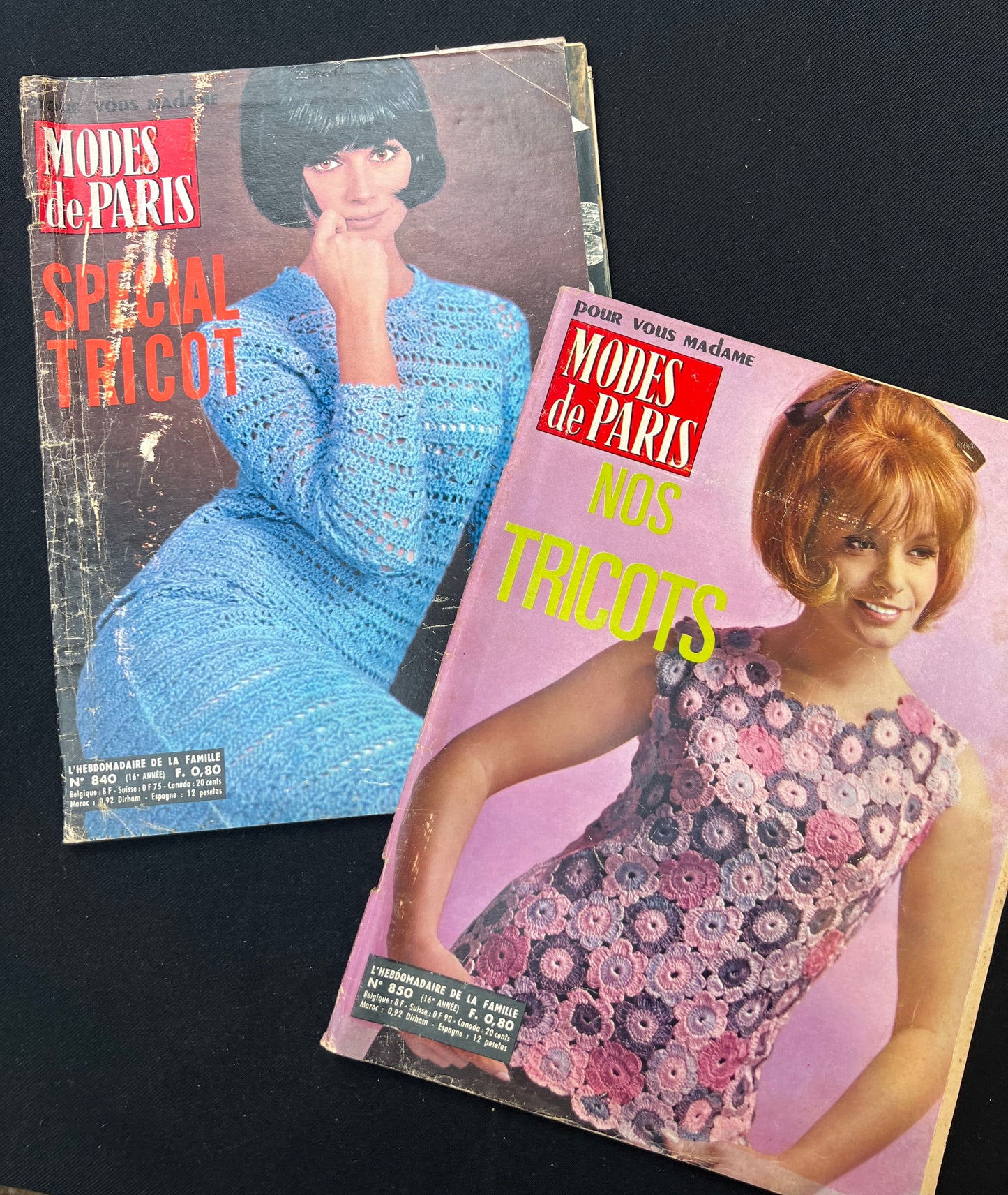 2 French 1960s MODES de PARIS Magazines with Patterns + Knitting