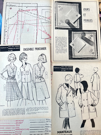 2 French 1960s MODES de PARIS Magazines with Patterns + Knitting
