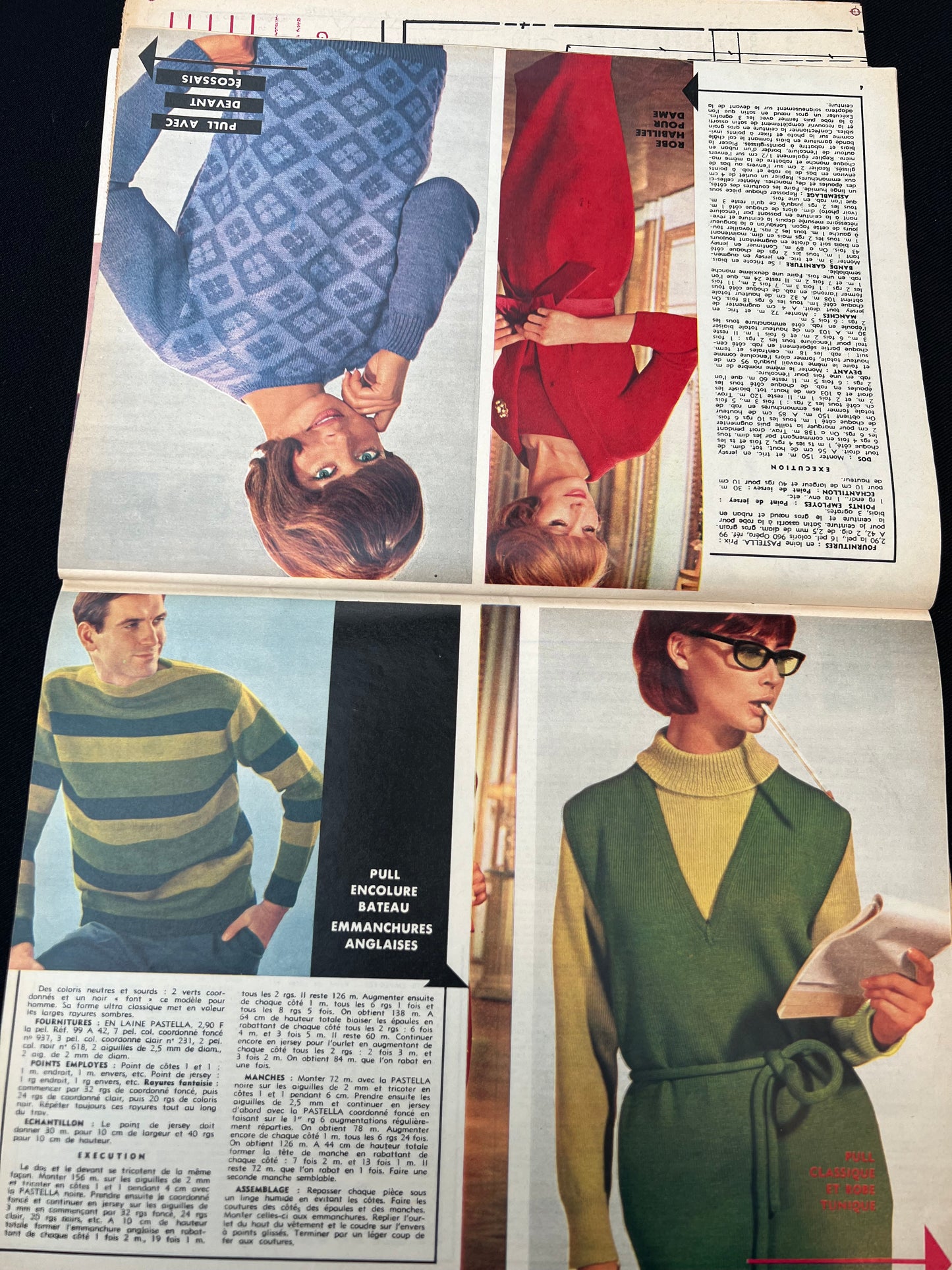 2 French 1960s MODES de PARIS Magazines with Patterns + Knitting