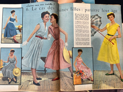 3 French 1950s ELLE Magazines June 1952, June 1953 + July 1955