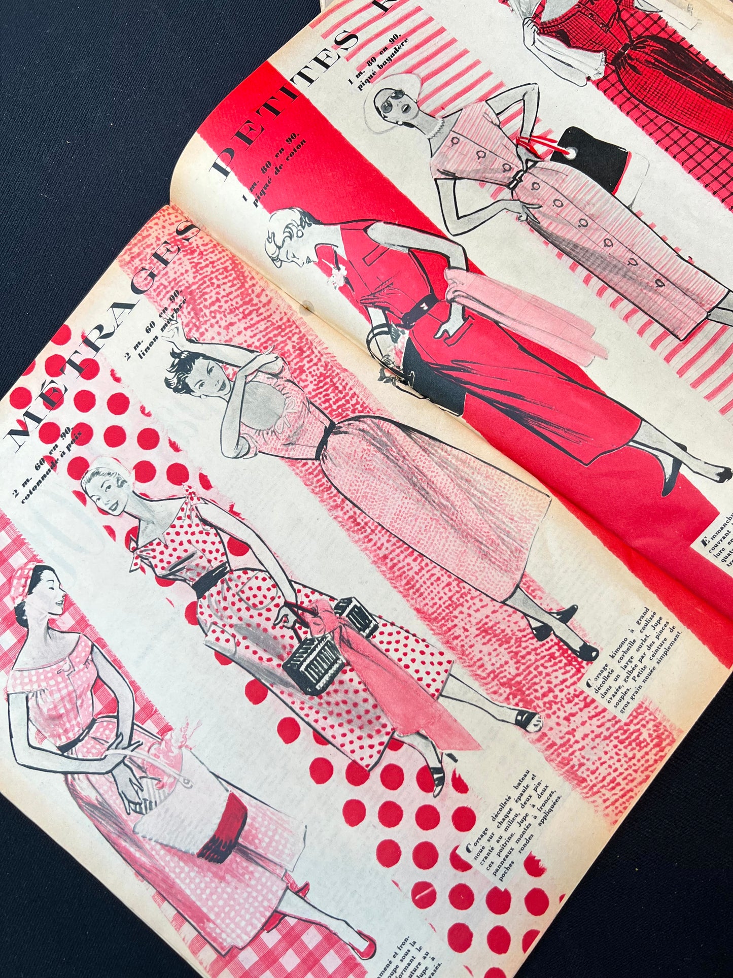 3 French 1950s ELLE Magazines June 1952, June 1953 + July 1955