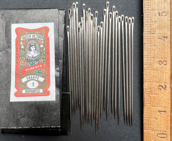 Size 1 - 4.9cm Vintage Czech Queen VICTORIA Silver EYD Needles / SHARPS