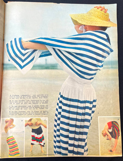 3 French 1950s ELLE Magazines June 1952, June 1953 + July 1955