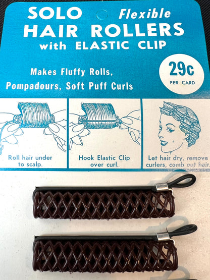 Vintage Sheet of 3 Flexible Hair Rollers with Elastic Clip AND Instructions